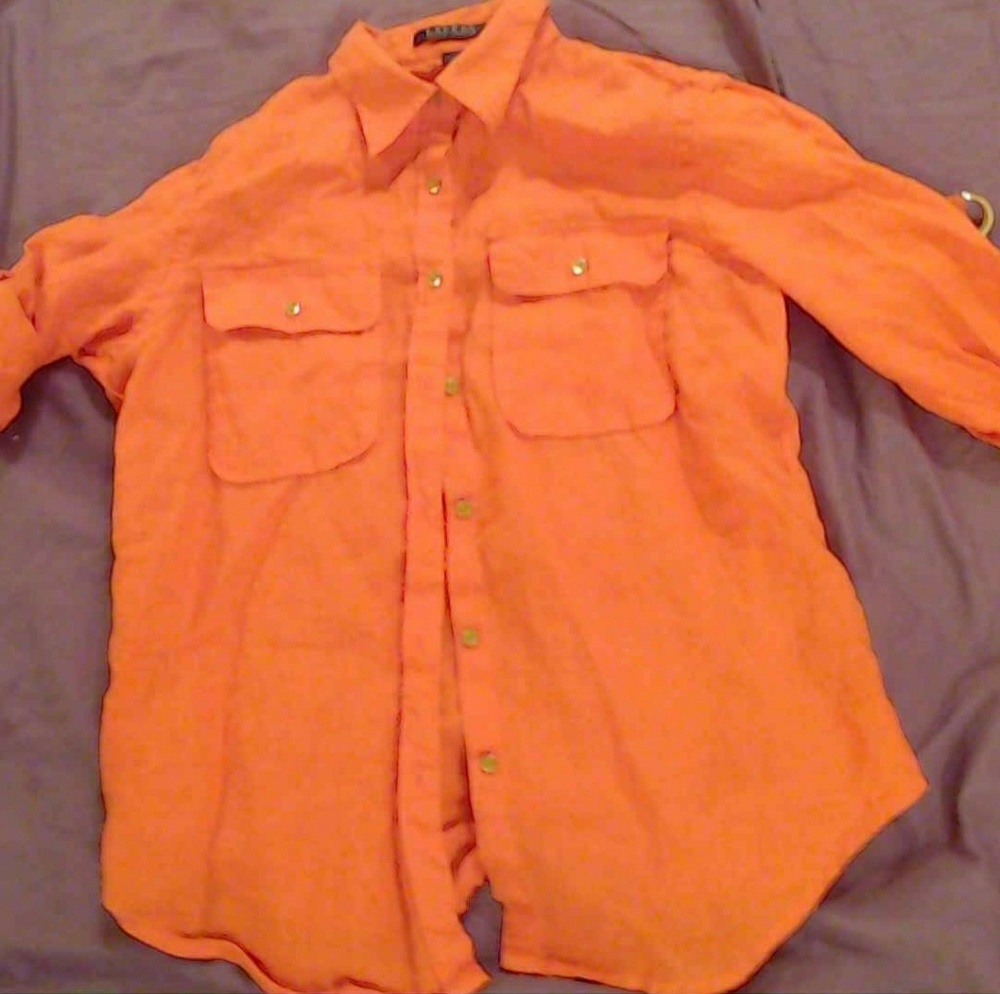 Ralph lauren silk like sleeve buckle shirt